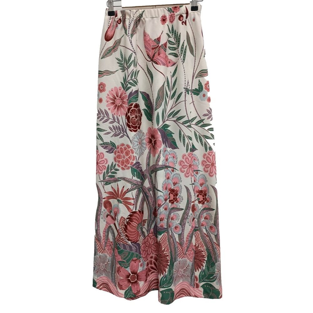 Vintage 80s Miss Charm Maxi‎ Skirt Small Green Pink Floral Cottagecore BOHO